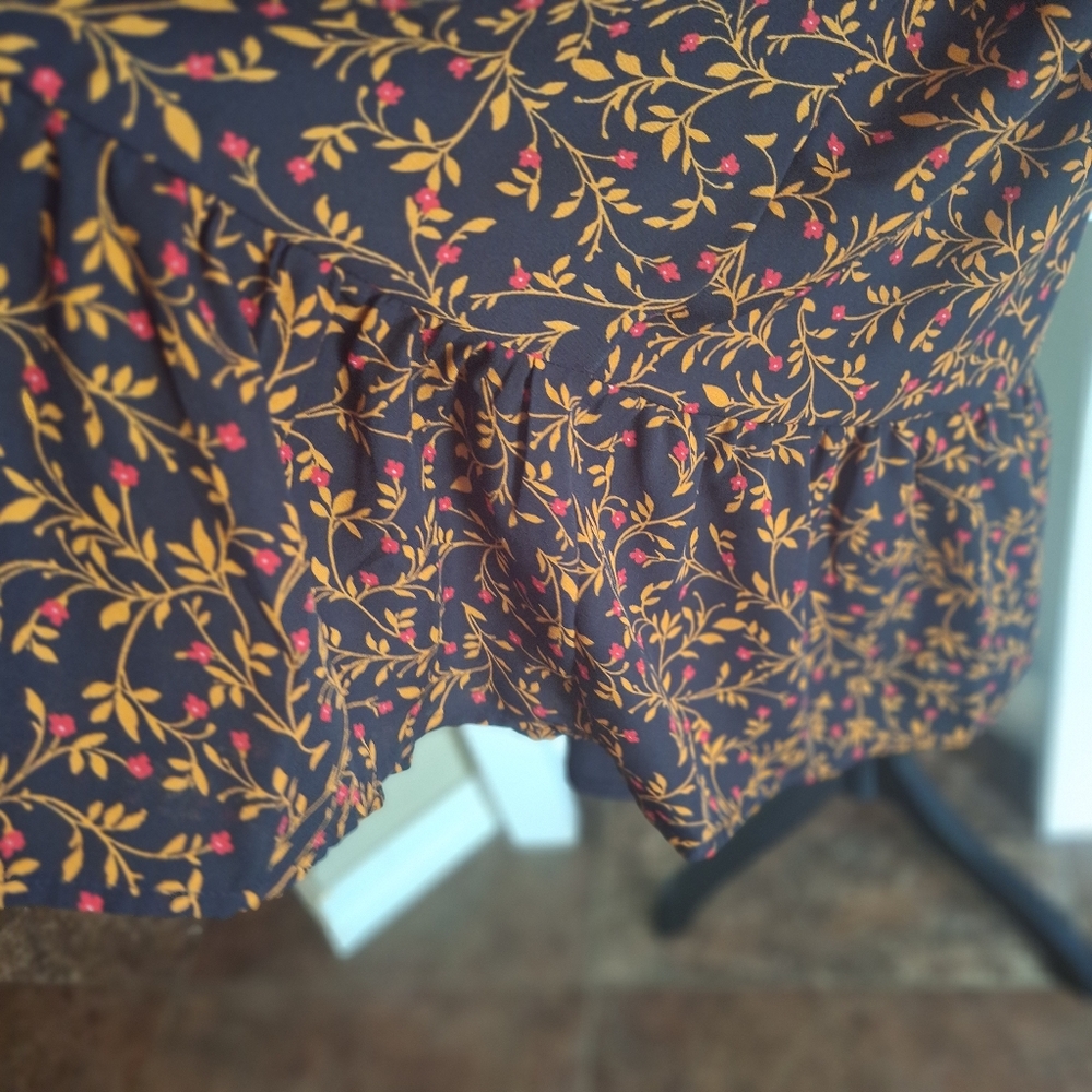 NWT Fall Color Ditsy Floral Midi Shift Dress Ruffled Hem XXL - Picture 2 of 16